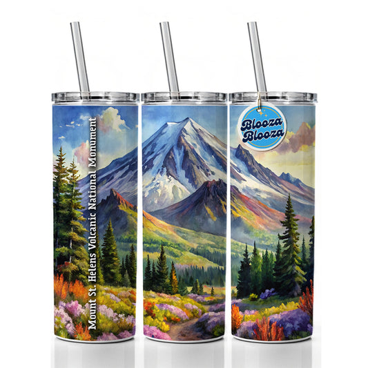 Mount St. Helens Volcanic National Monument Washington Skinny Tumbler 20oz with Straw Insulated Water Bottle Gift