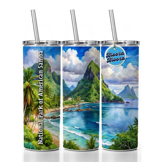 National Park of American Samoa Skinny Tumbler 20oz with Straw Insulated Water Bottle Gift