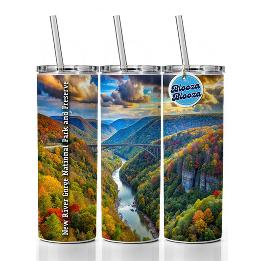New River Gorge National Park and Preserve West Virginia Skinny Tumbler 20oz with Straw Insulated Water Bottle Gift
