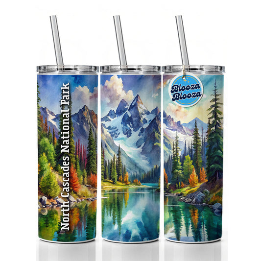 North Cascades National Park Washington Skinny Tumbler 20oz with Straw Insulated Water Bottle Gift