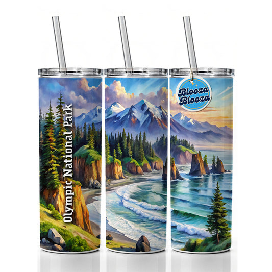 Olympic National Park Washington Skinny Tumbler 20oz with Straw Insulated Water Bottle Gift