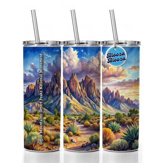 Organ Mountains-Desert Peaks National Monument New Mexico Skinny Tumbler 20oz with Straw Insulated Water Bottle Gift