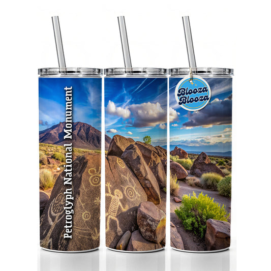 Petroglyph National Monument New Mexico Skinny Tumbler 20oz with Straw Insulated Water Bottle Gift