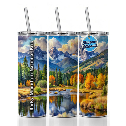 Rocky Mountain National Park Colorado Skinny Tumbler 20oz with Straw Insulated Water Bottle Gift