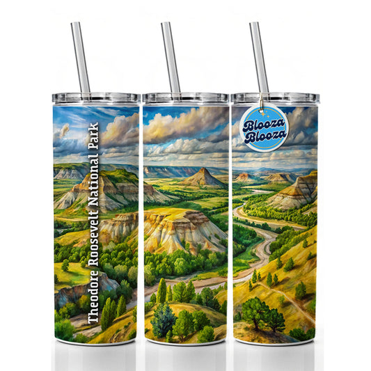 Theodore Roosevelt National Park North Dakota Skinny Tumbler 20oz with Straw Insulated Water Bottle Gift