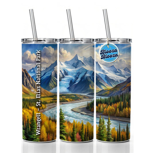 Wrangell - St. Elias National Park Alaska Skinny Tumbler 20oz with Straw Insulated Water Bottle Gift