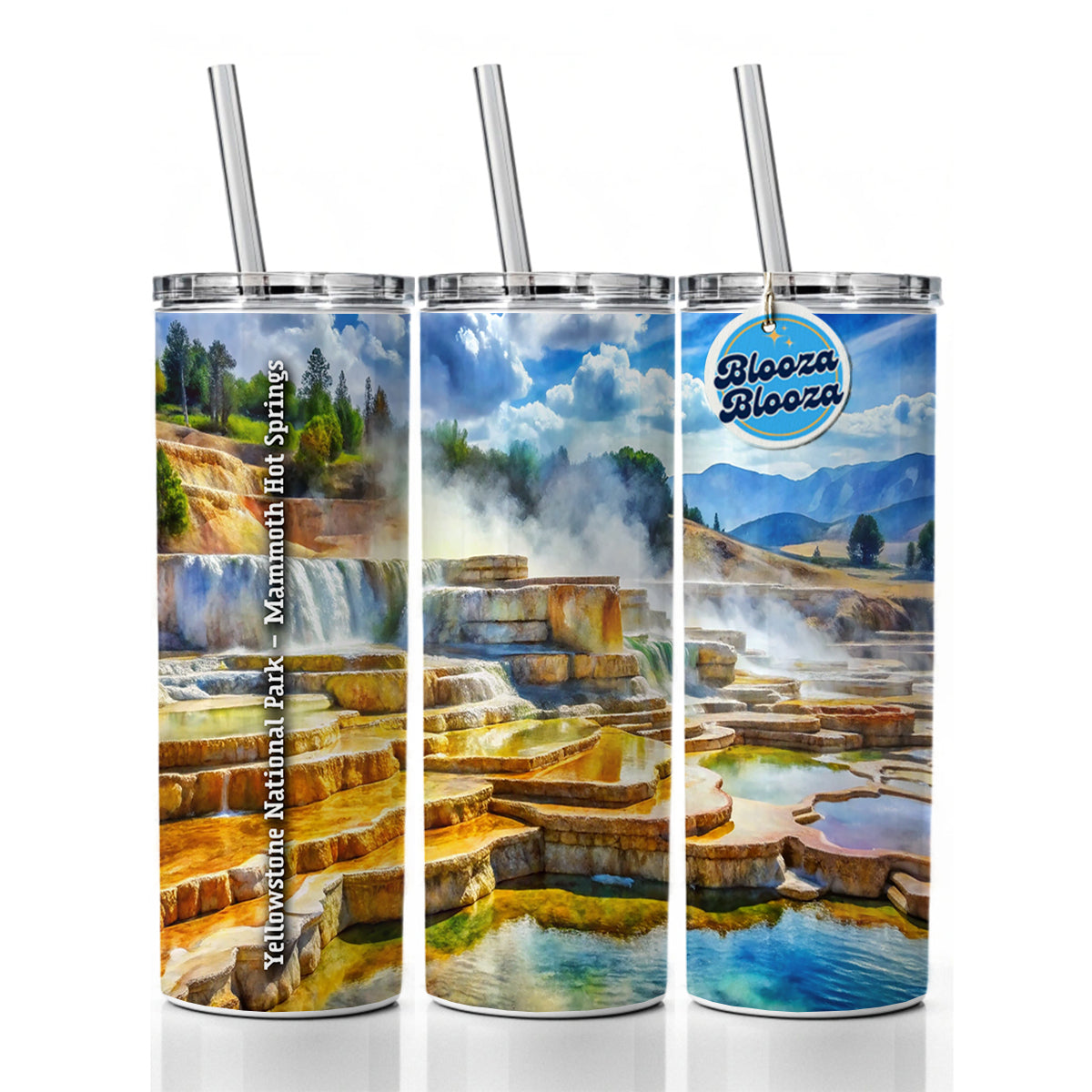 Yellowstone National Park Mammoth Hot Springs Skinny Tumbler 20oz with Straw Insulated Water Bottle Gift