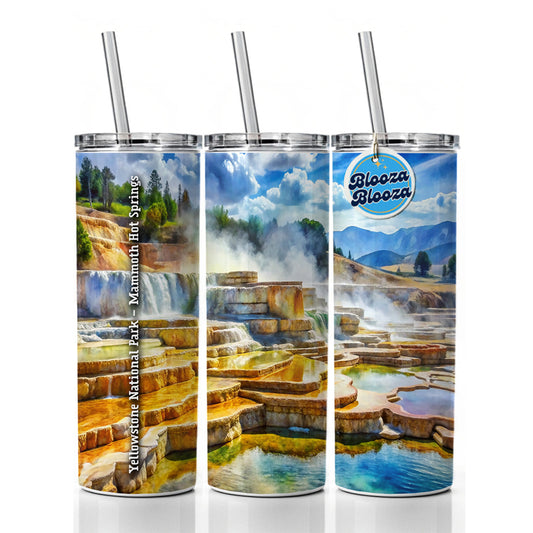 Yellowstone National Park Mammoth Hot Springs Skinny Tumbler 20oz with Straw Insulated Water Bottle Gift