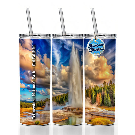 Yellowstone National Park Old Faithful Skinny Tumbler 20oz with Straw Insulated Water Bottle Gift