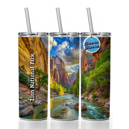Zion National Park Utah Skinny Tumbler 20oz with Straw Insulated Water Bottle Gift