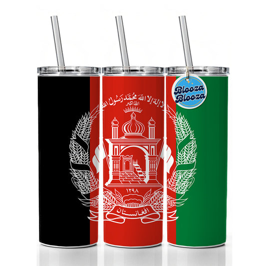 Afghanistan Country Flag Skinny Tumbler 20oz with Straw Insulated Water Bottle Gift