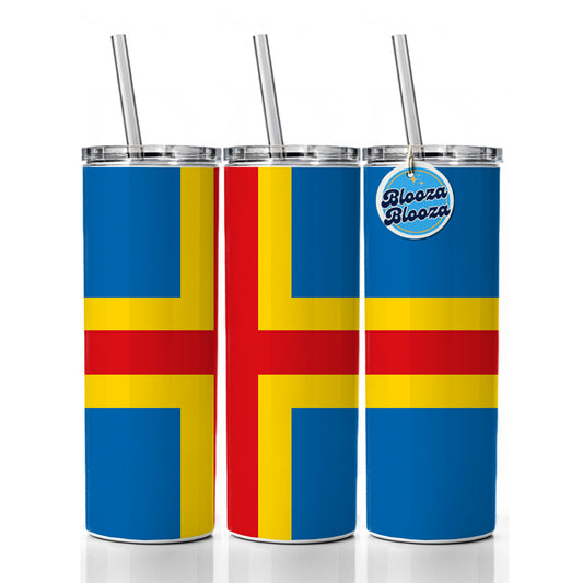 Aland Islands Country Flag Skinny Tumbler 20oz with Straw Insulated Water Bottle Gift