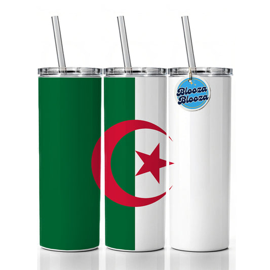 Algeria Country Flag Skinny Tumbler 20oz with Straw Insulated Water Bottle Gift
