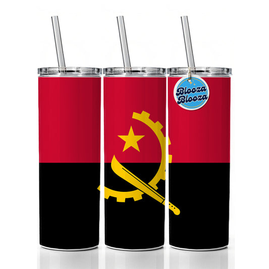 Angola Country Flag Skinny Tumbler 20oz with Straw Insulated Water Bottle Gift