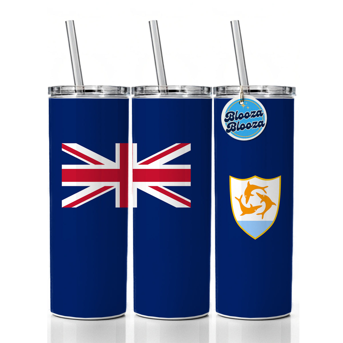 Anguilla Country Flag Skinny Tumbler 20oz with Straw Insulated Water Bottle Gift