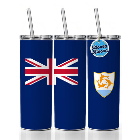 Anguilla Country Flag Skinny Tumbler 20oz with Straw Insulated Water Bottle Gift