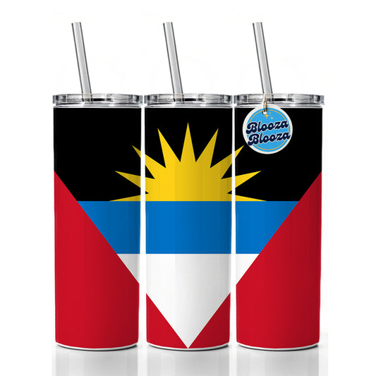 Antigua and Barbuda Country Flag Skinny Tumbler 20oz with Straw Insulated Water Bottle Gift