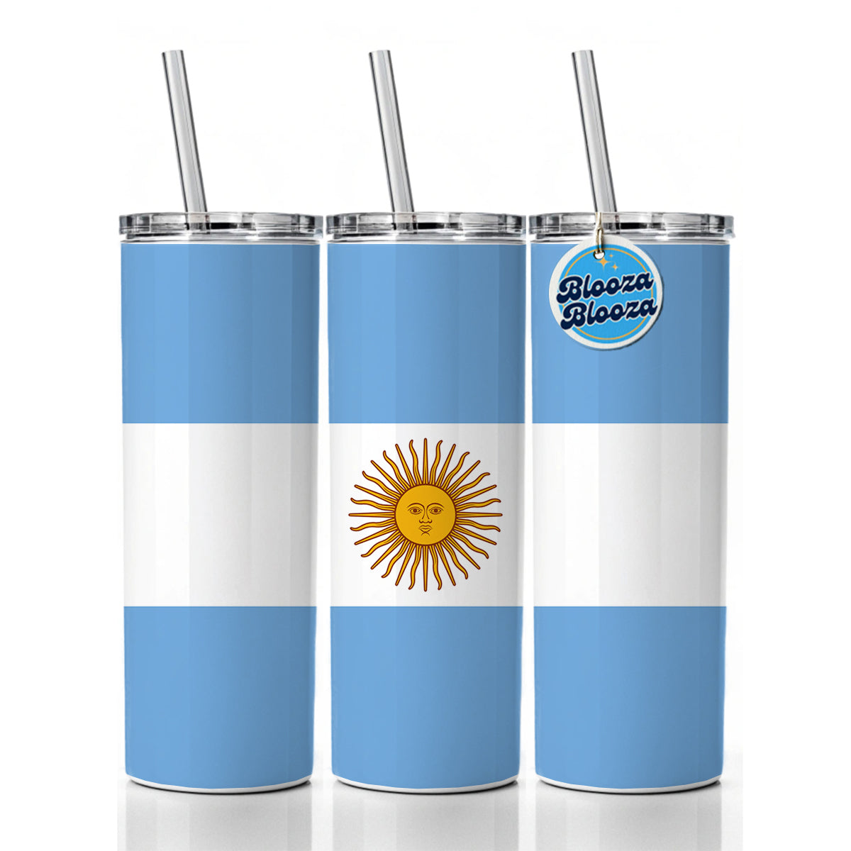 Argentina Country Flag Skinny Tumbler 20oz with Straw Insulated Water Bottle Gift
