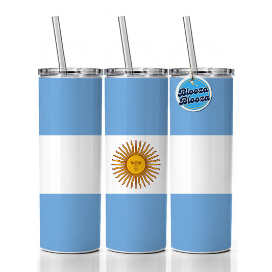 Argentina Country Flag Skinny Tumbler 20oz with Straw Insulated Water Bottle Gift