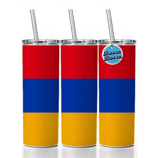 Armenia Country Flag Skinny Tumbler 20oz with Straw Insulated Water Bottle Gift