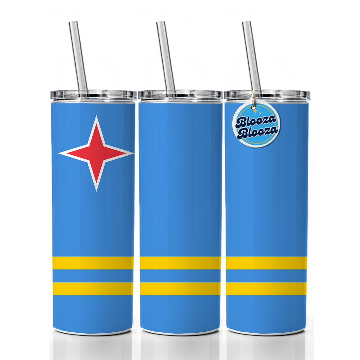 Aruba Country Flag Skinny Tumbler 20oz with Straw Insulated Water Bottle Gift