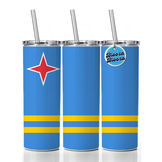 Aruba Country Flag Skinny Tumbler 20oz with Straw Insulated Water Bottle Gift