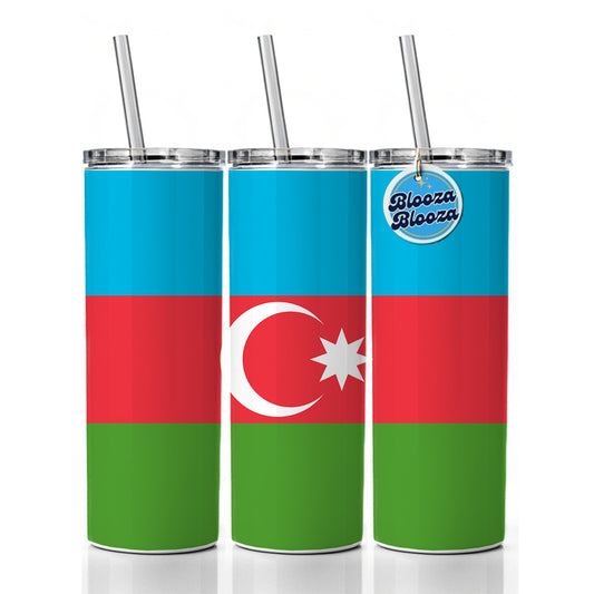 Azerbaijan Country Flag Skinny Tumbler 20oz with Straw Insulated Water Bottle Gift