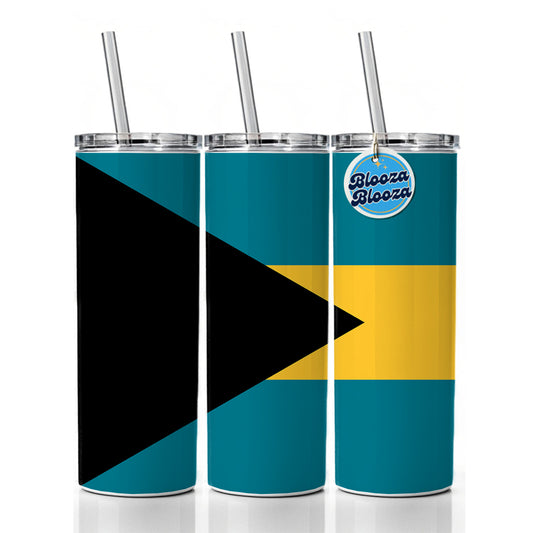 Bahamas Country Flag Skinny Tumbler 20oz with Straw Insulated Water Bottle Gift