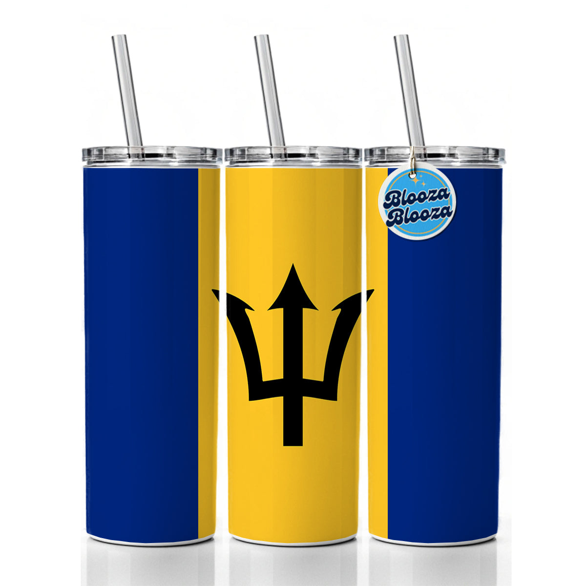 Barbados Country Flag Skinny Tumbler 20oz with Straw Insulated Water Bottle Gift
