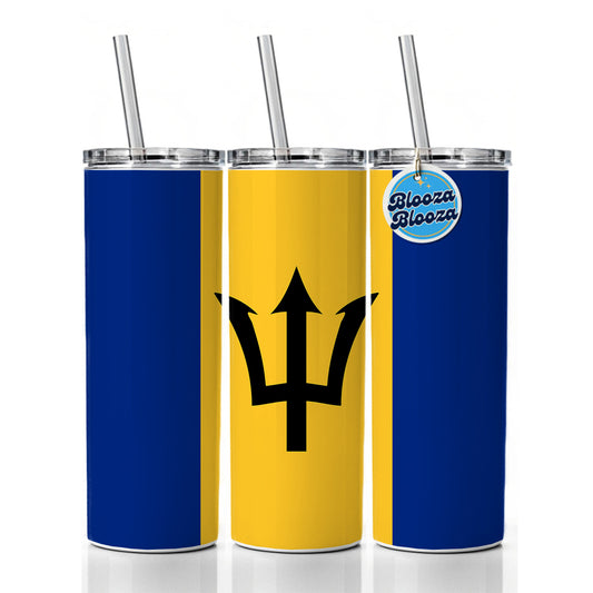 Barbados Country Flag Skinny Tumbler 20oz with Straw Insulated Water Bottle Gift