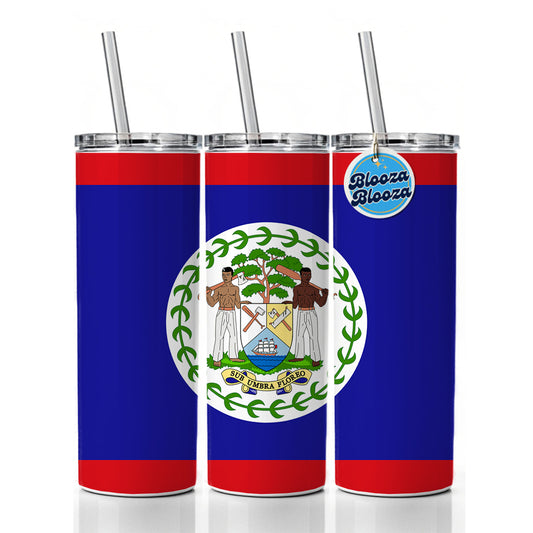 Belize Country Flag Skinny Tumbler 20oz with Straw Insulated Water Bottle Gift