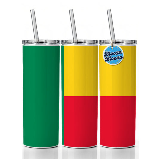 Benin Country Flag Skinny Tumbler 20oz with Straw Insulated Water Bottle Gift