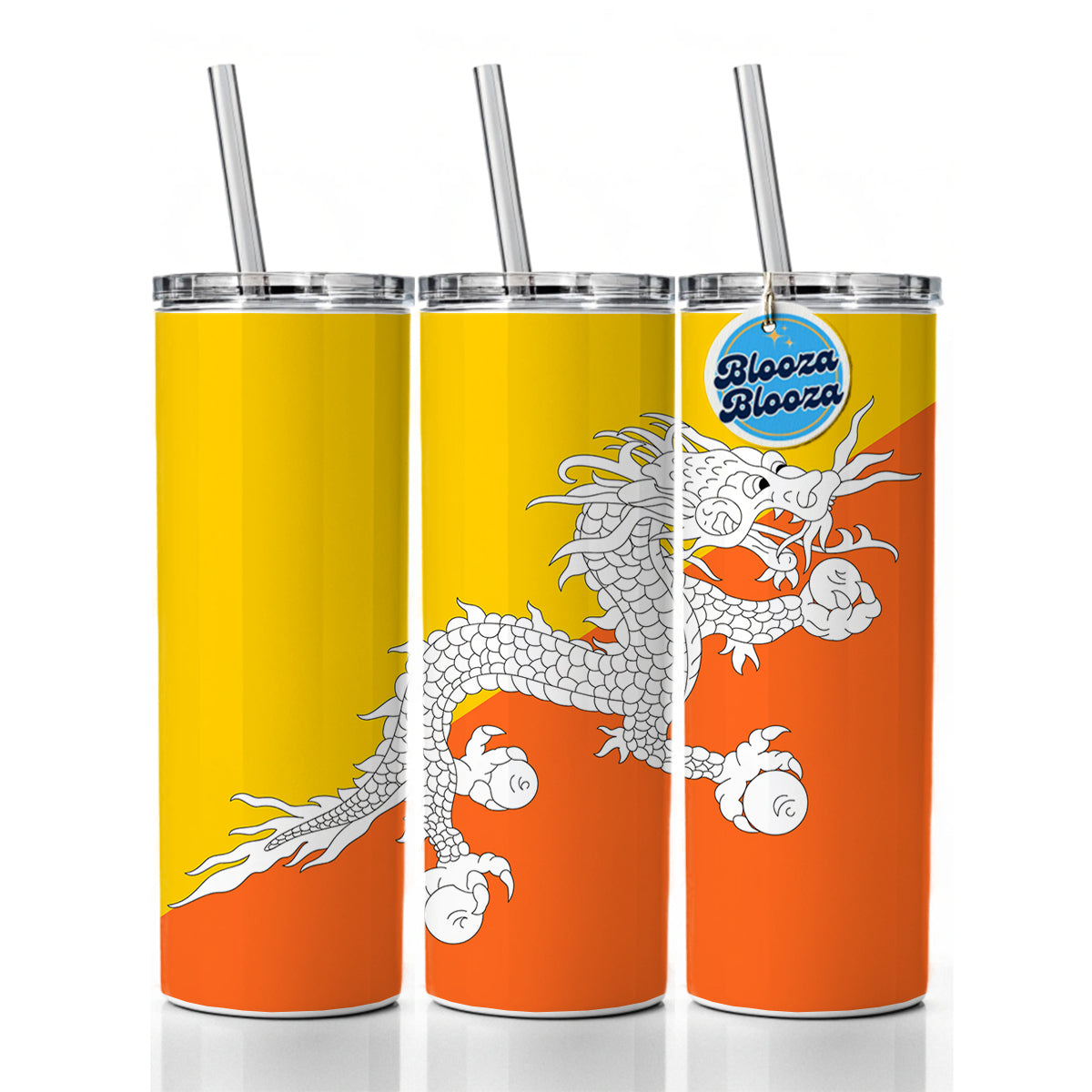 Bhutan Country Flag Skinny Tumbler 20oz with Straw Insulated Water Bottle Gift