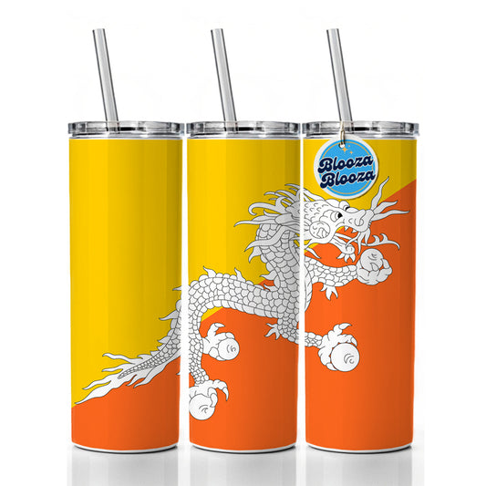 Bhutan Country Flag Skinny Tumbler 20oz with Straw Insulated Water Bottle Gift