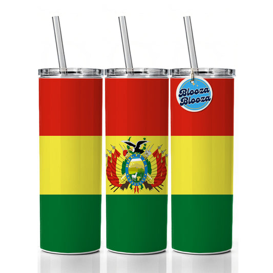 Bolivia Country Flag Skinny Tumbler 20oz with Straw Insulated Water Bottle Gift
