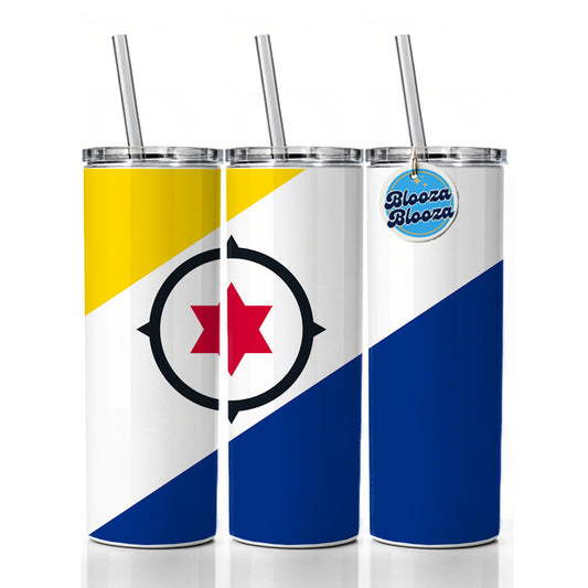 Bonaire, Sint Eustatius and Saba Country Flag Skinny Tumbler 20oz with Straw Insulated Water Bottle Gift