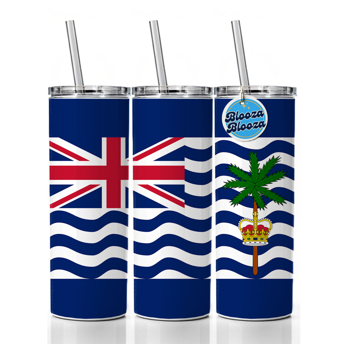 British Indian Ocean Territory Country Flag Skinny Tumbler 20oz with Straw Insulated Water Bottle Gift