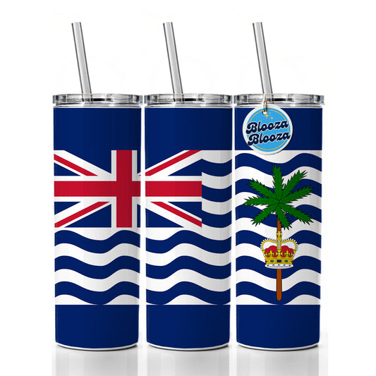 British Indian Ocean Territory Country Flag Skinny Tumbler 20oz with Straw Insulated Water Bottle Gift