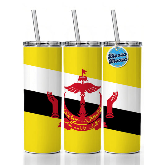 Brunei Darussalam Country Flag Skinny Tumbler 20oz with Straw Insulated Water Bottle Gift
