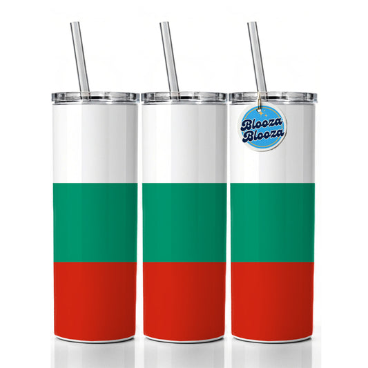 Bulgaria Country Flag Skinny Tumbler 20oz with Straw Insulated Water Bottle Gift