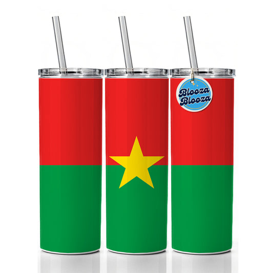 Burkina Faso Country Flag Skinny Tumbler 20oz with Straw Insulated Water Bottle Gift