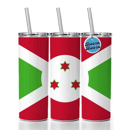 Burundi Country Flag Skinny Tumbler 20oz with Straw Insulated Water Bottle Gift