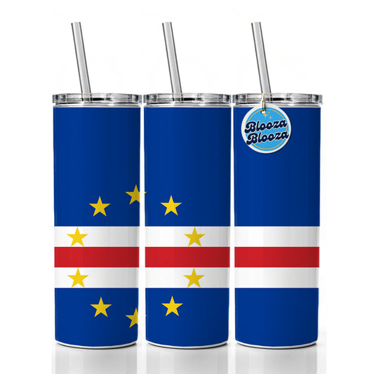 Cabo Verde Country Flag Skinny Tumbler 20oz with Straw Insulated Water Bottle Gift