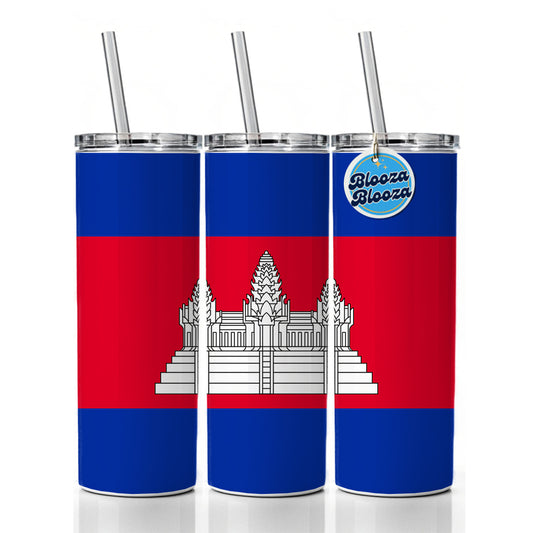 Cambodia Country Flag Skinny Tumbler 20oz with Straw Insulated Water Bottle Gift