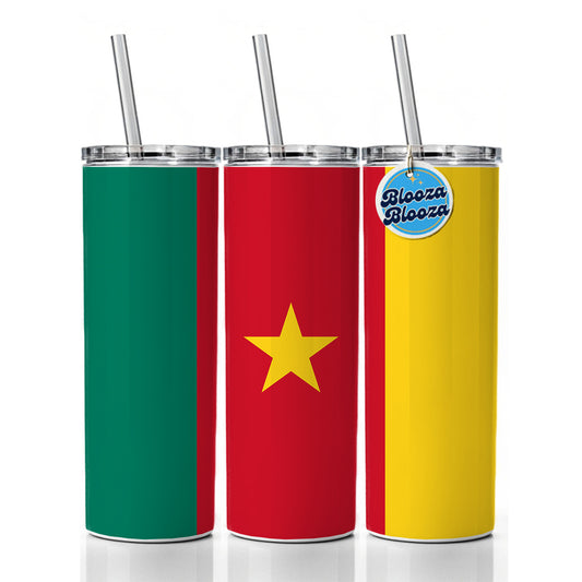 Cameroon Country Flag Skinny Tumbler 20oz with Straw Insulated Water Bottle Gift