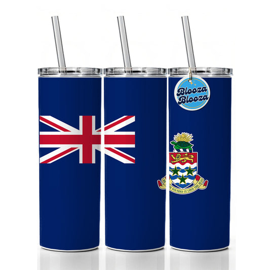 Cayman Islands Country Flag Skinny Tumbler 20oz with Straw Insulated Water Bottle Gift