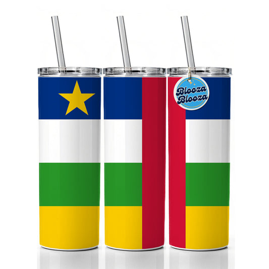 Central African Republic Country Flag Skinny Tumbler 20oz with Straw Insulated Water Bottle Gift