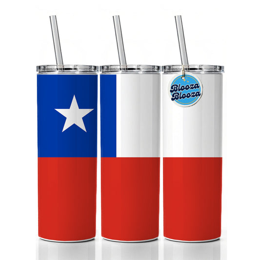 Chile Country Flag Skinny Tumbler 20oz with Straw Insulated Water Bottle Gift
