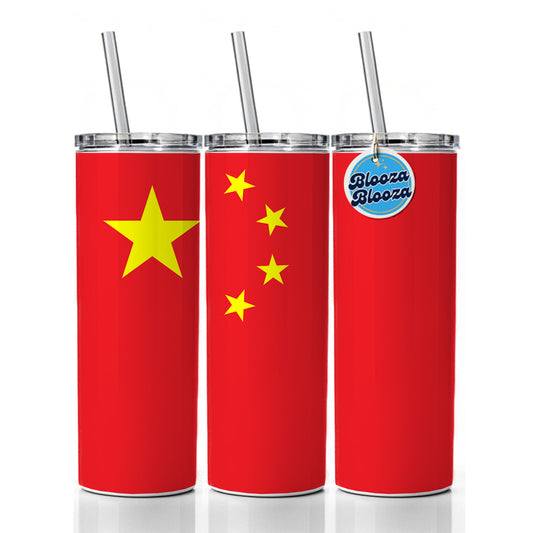 China Country Flag Skinny Tumbler 20oz with Straw Insulated Water Bottle Gift