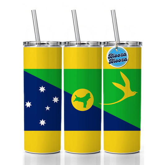 Christmas Island Country Flag Skinny Tumbler 20oz with Straw Insulated Water Bottle Gift